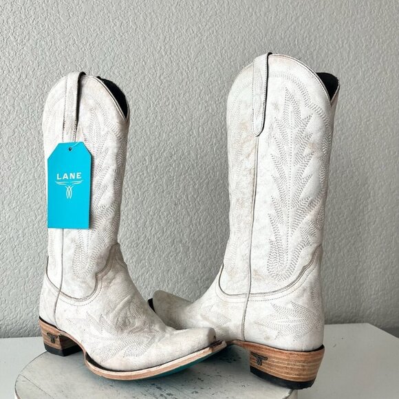 Lane LEXINGTON Women Cowboy Boots 8.5 White Leather Western Cowgirl Mid Calf - Picture 14 of 14